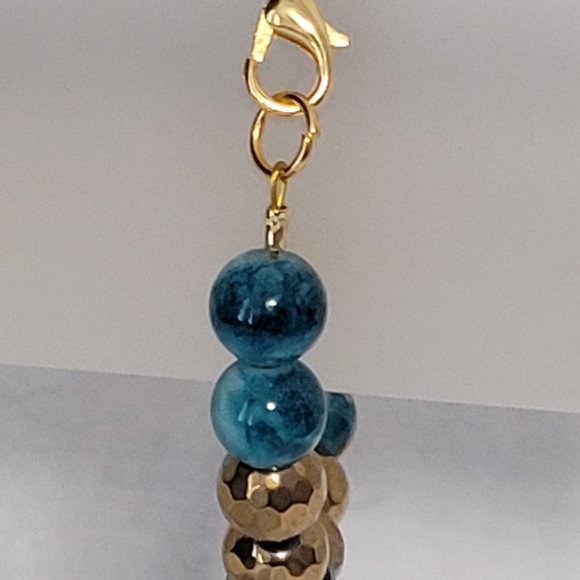 Teal and White Swirl and Gold Bracelet - Picture 5 of 9